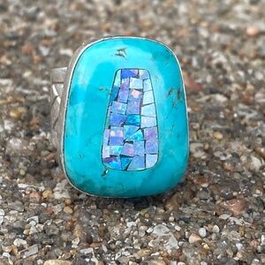 Turquoise and Opal Sterling Ring